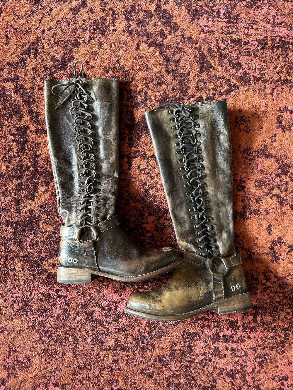 Bed Stu Distressed Burnley Brown Leather Laced Boots Womens 7.5